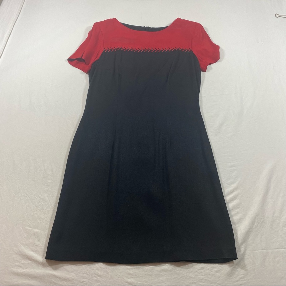 Hearts Vintage Mini Dress Elegant Red Black Women's Medium Dress Short Sleeve